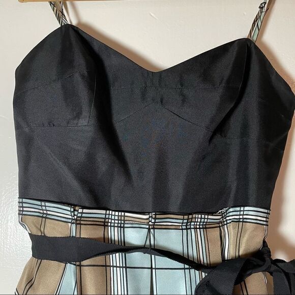 BCBG MaxAzaria black and plaid silk dress spaghetti straps fully lined - Picture 13 of 17